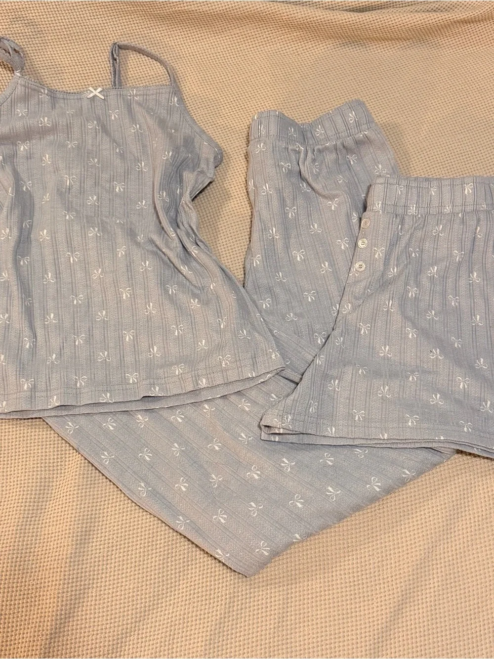 Woman Light Blue Floral Stripe Pajama Set